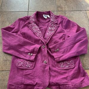 Diane Gilman Purple/Pink Embroidered Denim Blazer